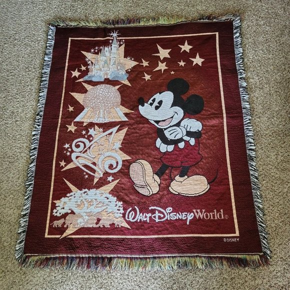 Disney Bedding Walt Disney World Epcot Center Mickey Mouse Woven Throw Blanket Tapestry